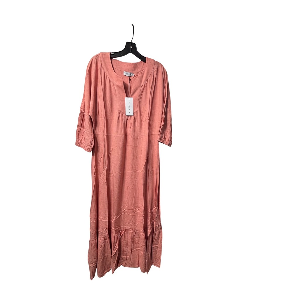 Harshman NEW Ella Midi 3/4 Sleeve Tiered A-Line‎ V-Neck Dress Rose Size X-Small